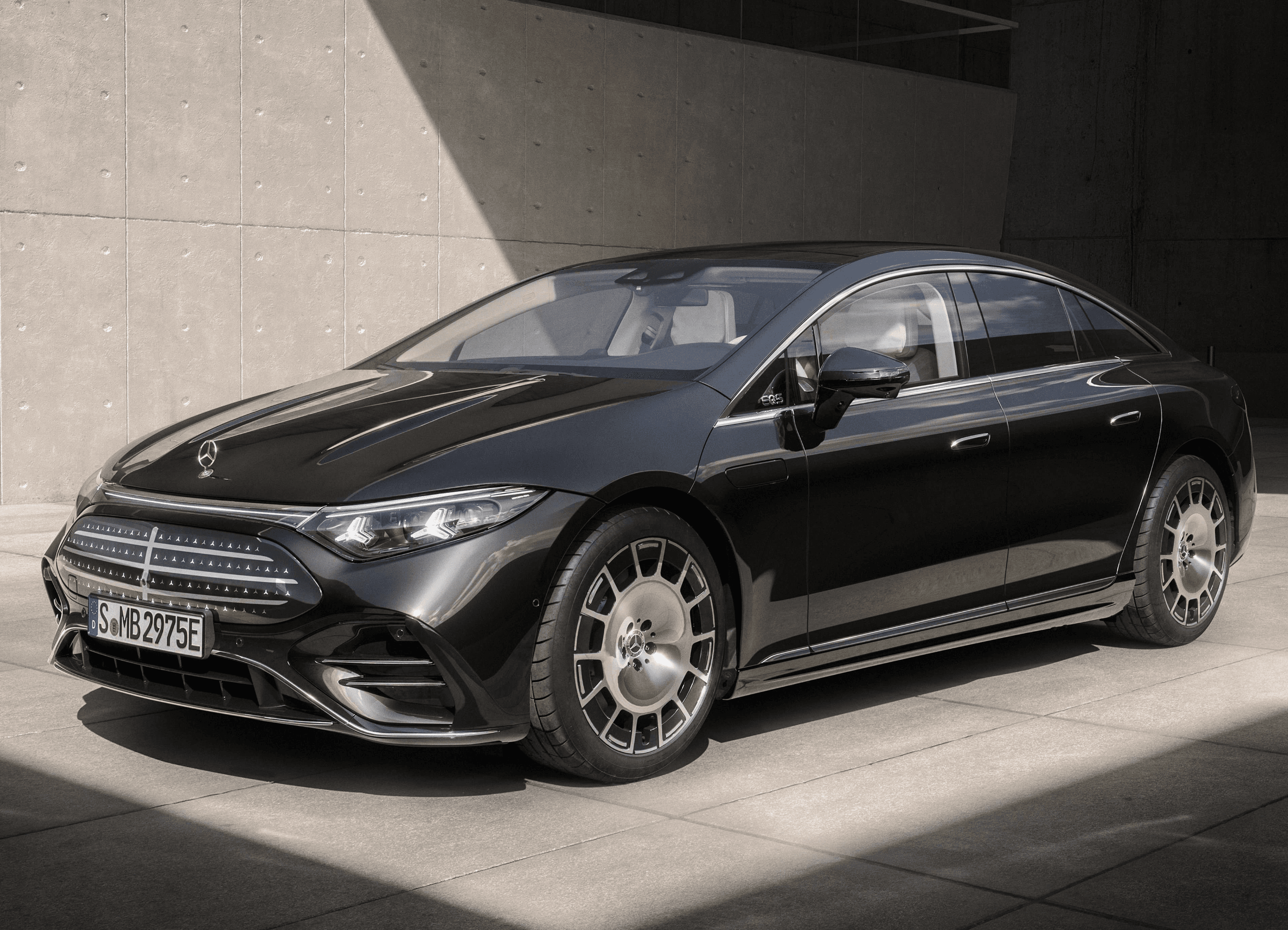 Mercedes-Benz EQS 2026 electric luxury sedan front three quarter view