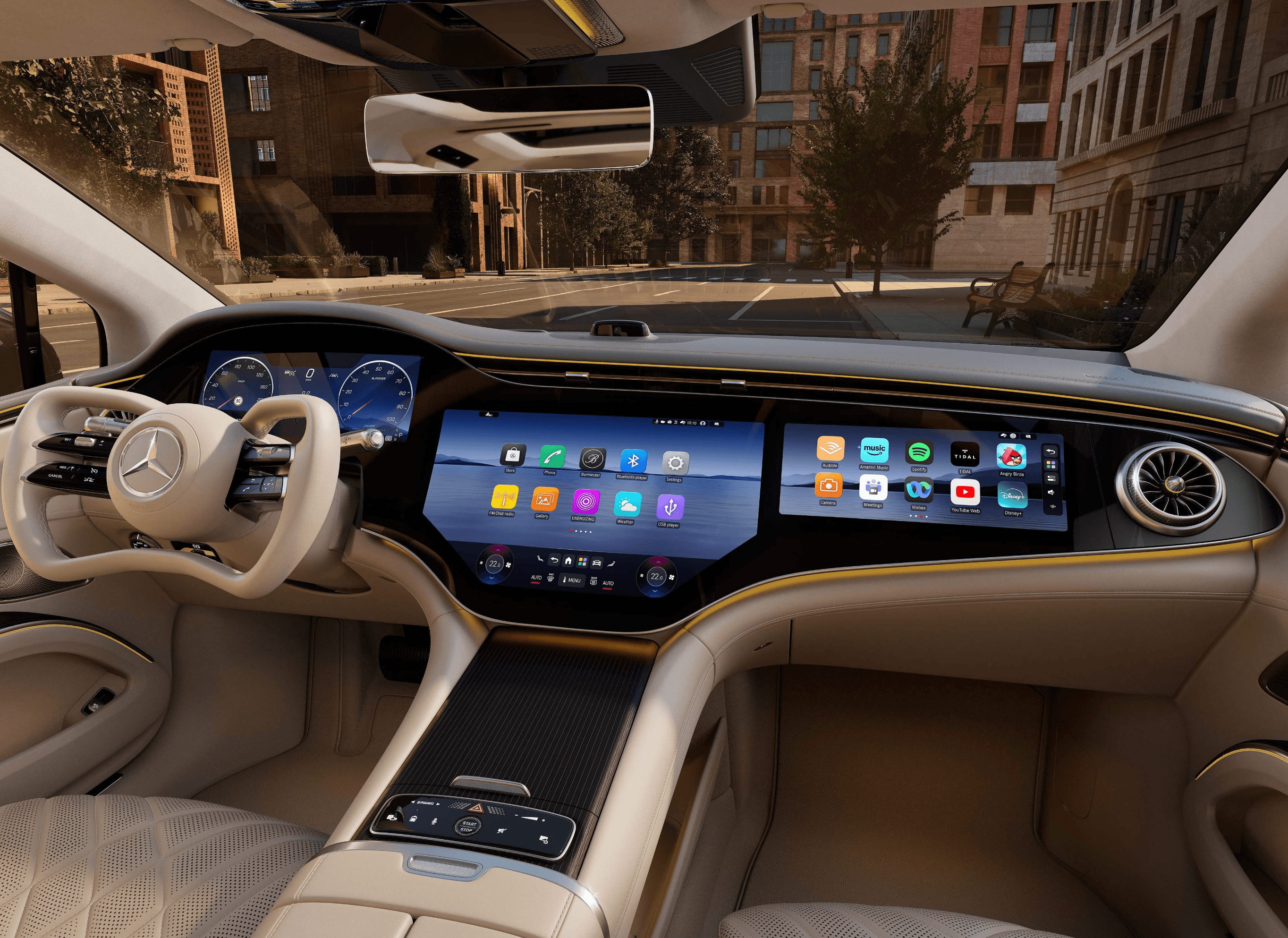 Mercedes-Benz EQS Hyperscreen dashboard interior three screens