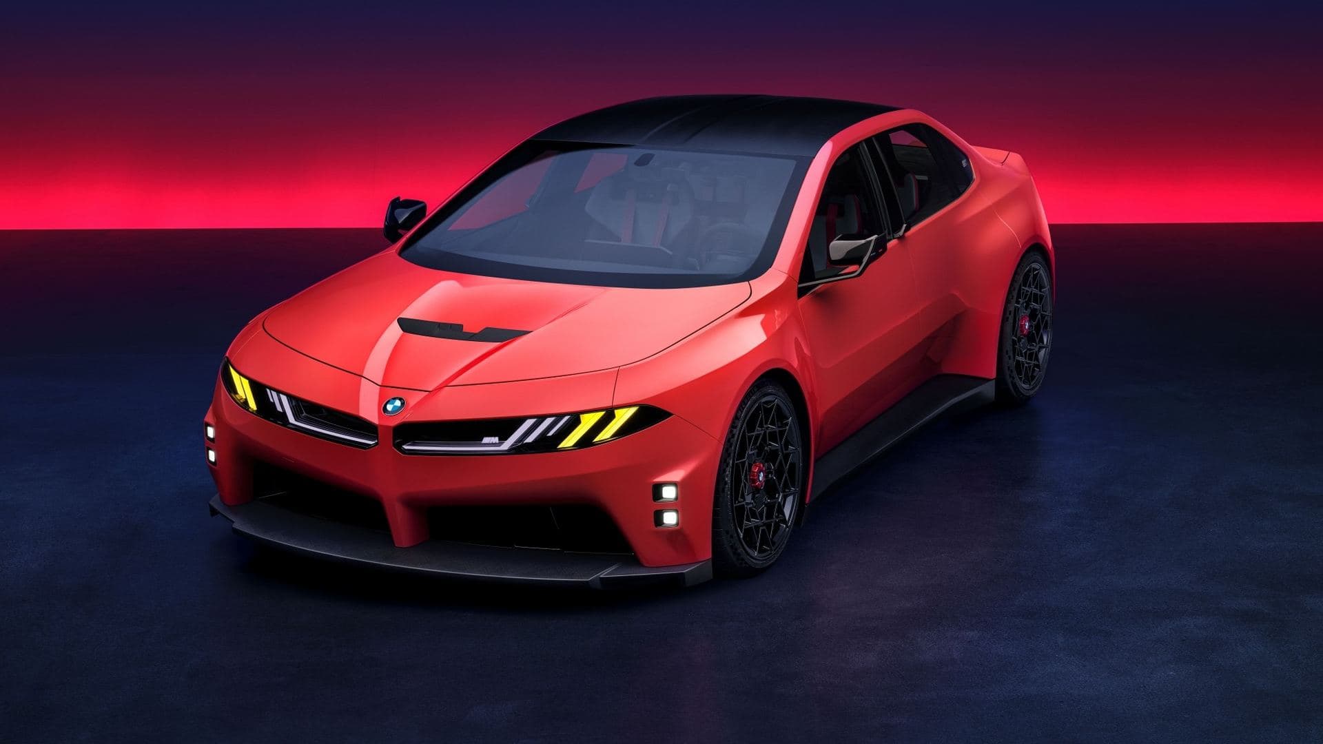 bmw m concept neue klasse rood driekwart vooraanzicht